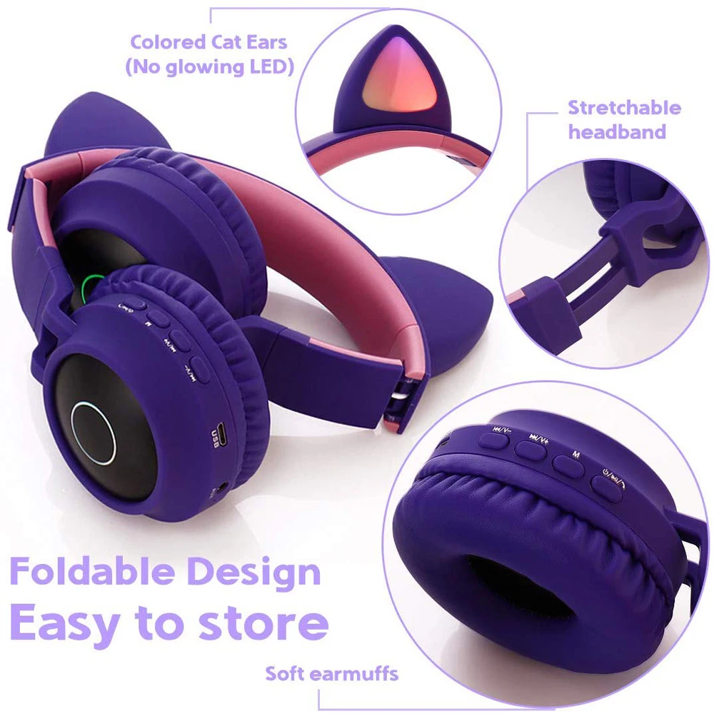 Bluetooth наушники с кошачьими ушами Беспроводная складная металлическая гарнитура