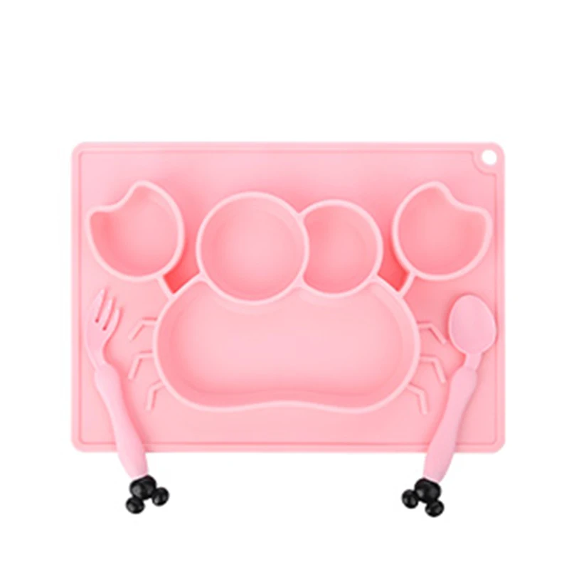 3pcs Baby Silicone Dining Plate Cartoon Whale Crab Toddler Tableware Set Children Feeding Bowl Spoon Fork Kids Anti-fall Dishes | Мать и