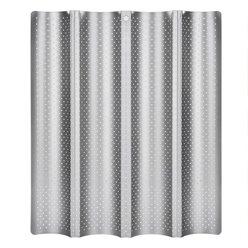 

Perforated Baguette Pan 15 x 13 Inches Wave Baking Mold,Nonstick Heat Resistance French Bread 4 Groove Baking Pan