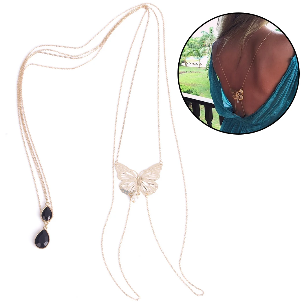 Ожерелье с жемчужной бабочкой и подвеской колье застежкой сзади цепочка на спине