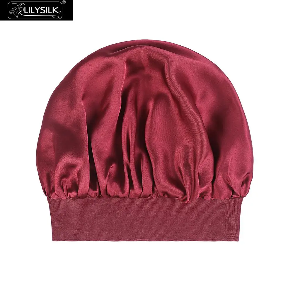 Claret LilySilk шапка спящий шелк натуральный 19 Momme ночной головной убор для сна волосы один размер Ночной Люкс - Цвет: Claret