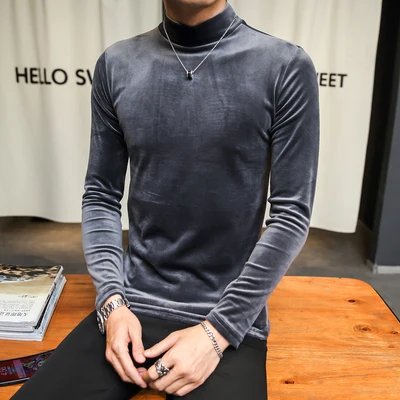 Новинка 2019 Мужская футболка с высоким воротником в Корейском стиле красивая