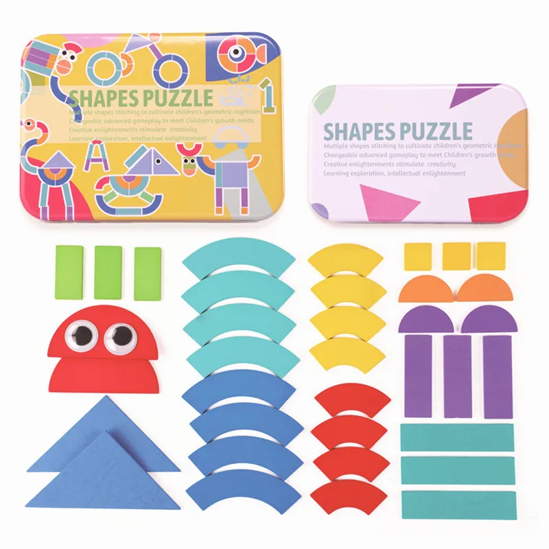 

Geometric shape wooden puzzles for children Montessori wooden toy games for babies learning educational toys for kids 3D puzzles