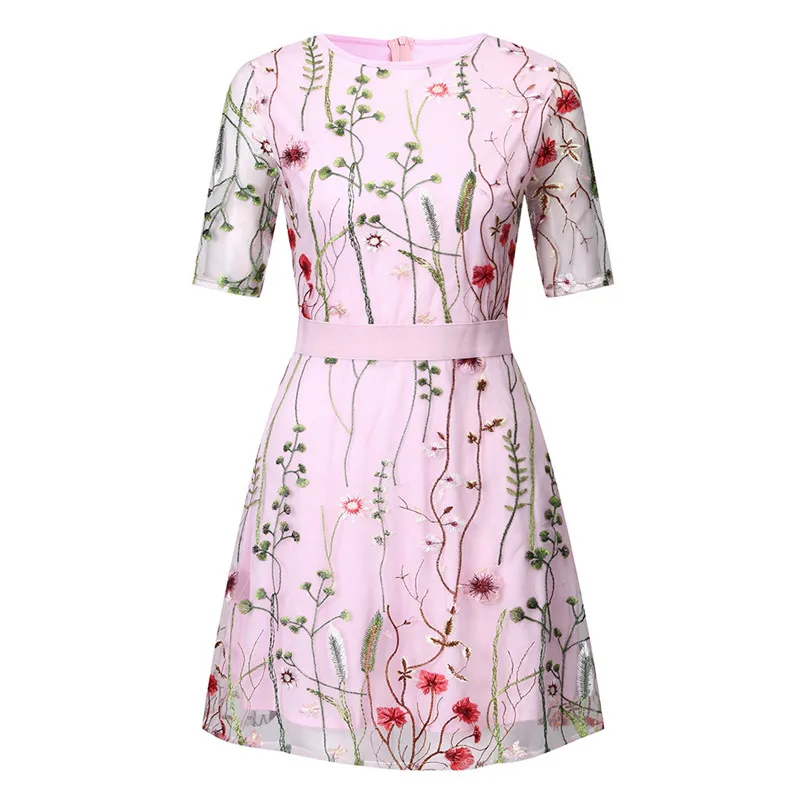 02 Pink Fanbty, сексуальное женское платье с цветочной вышивкой, прозрачное Сетчатое летнее Мини платье в стиле бохо, ТРАПЕЦИЕВИДНОЕ ПЛАТЬЕ, женские прозрачные платья для вечеринок, Vestidos - Цвет: 02 Pink