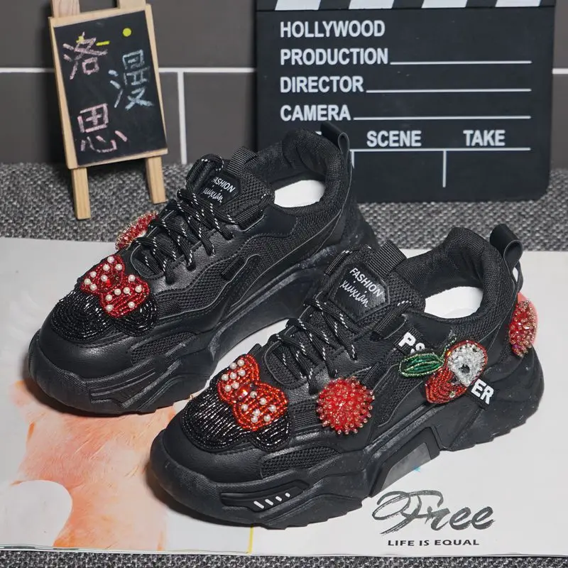 

Spring new heavy industry thick-soled sports casual shoes tide brand old shoes women's European station black