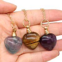 natural stone pendant necklace heart shape tiger eye amethysts necklace stainless steel making for charm jewelry necklace gift