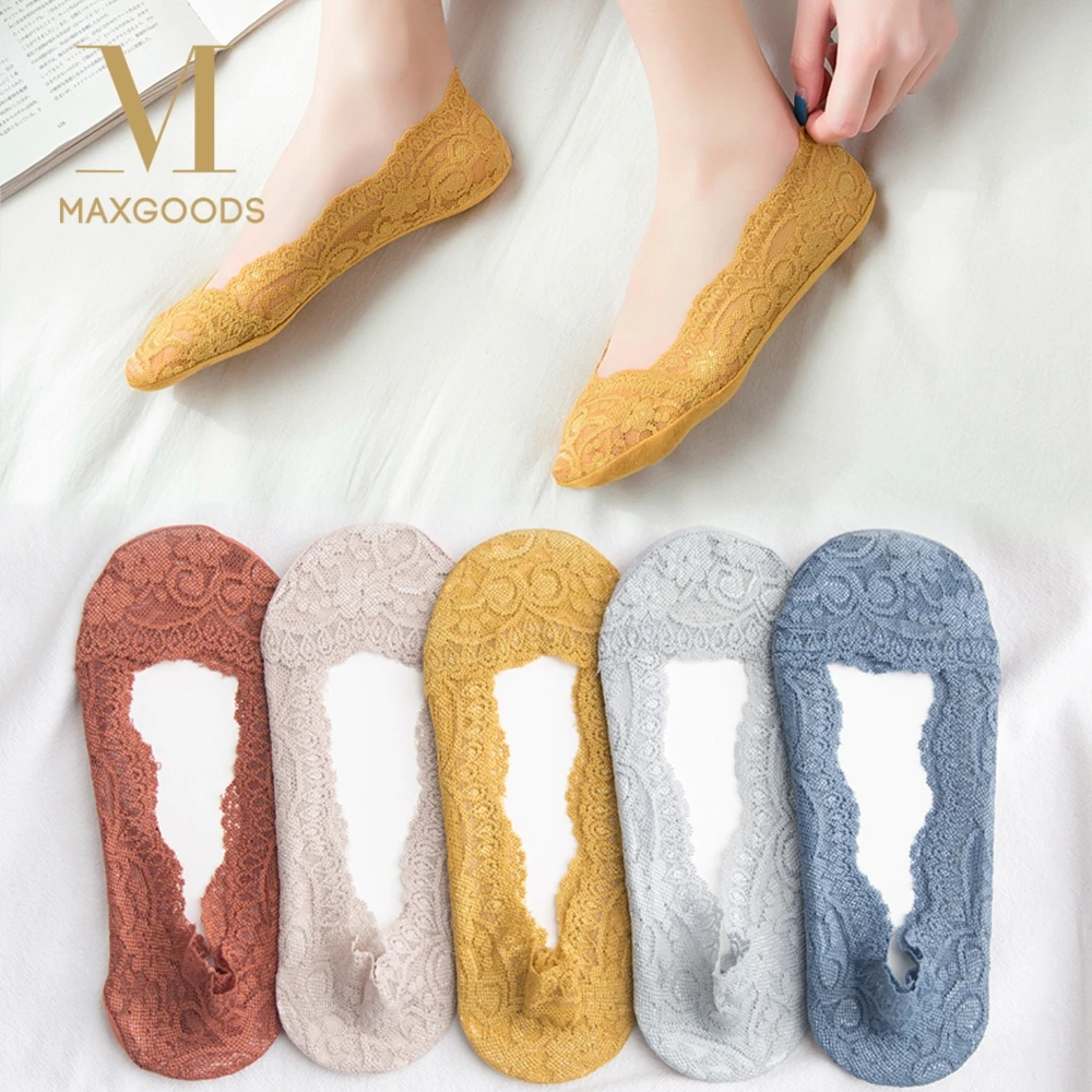 1 пара женские нескользящие кружевные носки лодочки из силикагеля|Носки-следки| |