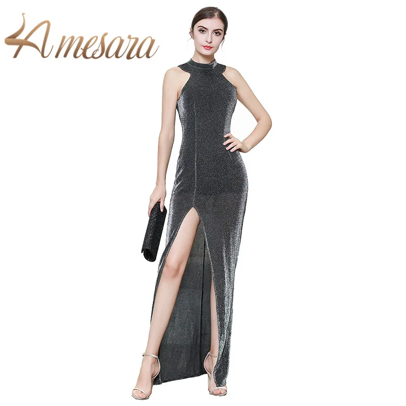 Платье женское вечернее длинное из хлопка без рукавов с лямкой на шее|Женские