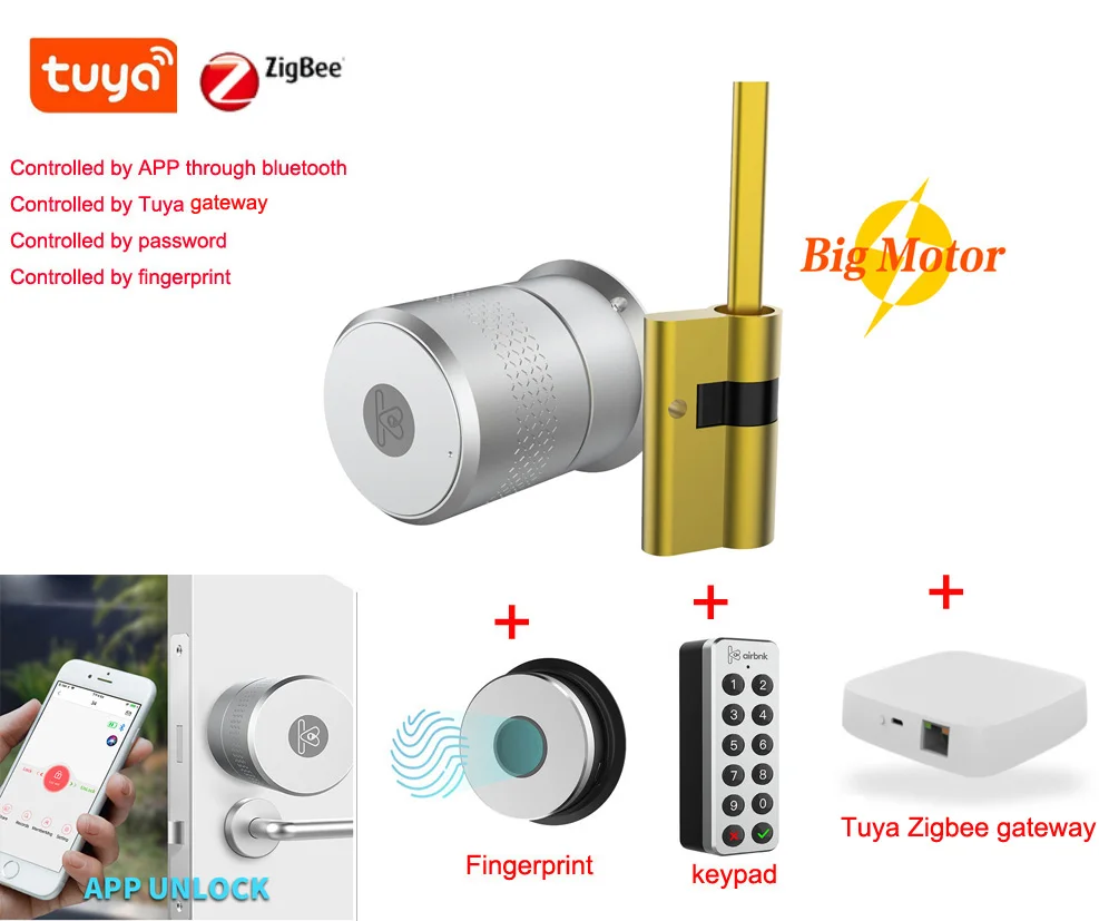 

Дверной замок M521 для умного дома Tuya Zigbee, замок со сканером отпечатка пальца и паролем, подходит для деревянных дверей толщиной 40-100 мм