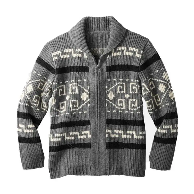 

2021Hot Sale Spring And Autumn Men's Geometric Pattern Fashion Printing Jacket Casual Knit Jacket Men's Lapel Zipper Jacket