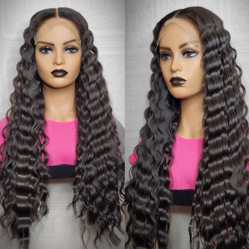 

Deep Wave Synthetic Lace Front Wig For Women Black Cosplay 26 Inch Lace Frontal Natural Hair Perruques Dentelle Synthétiques