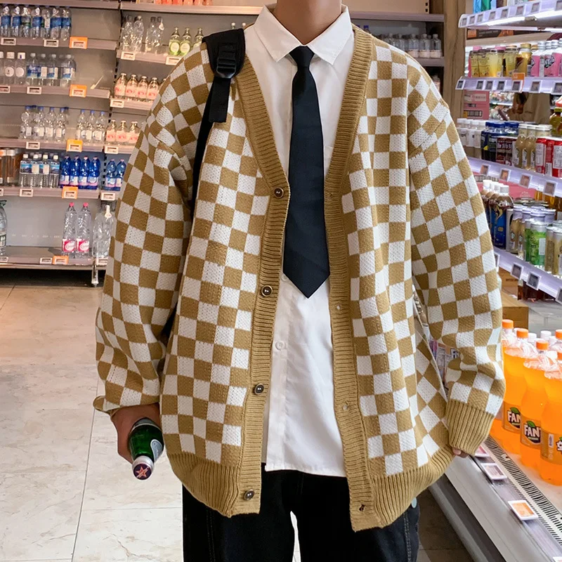 

Trendy Brand Plaid Cardigan Sweater 2021 Autumn And Winter Japanese Harajuku Style Checkered Long-sleeved Coat Couple Jacket