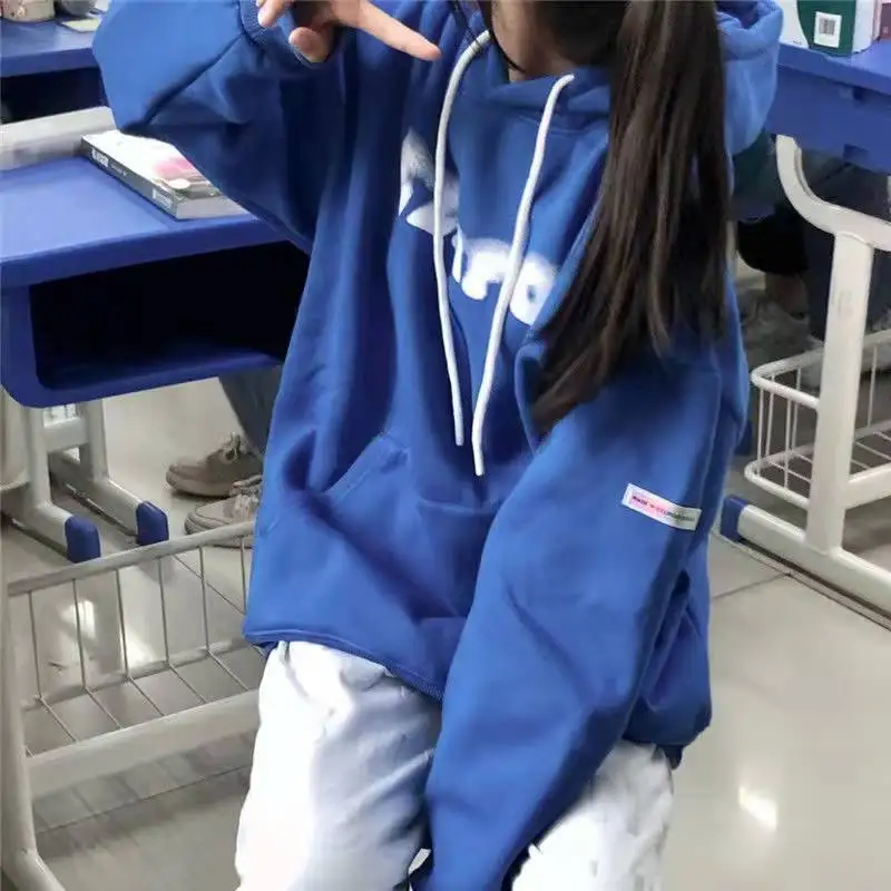 Толстовка Klein Blue с капюшоном утепленный свитер женское модное уличное платье в