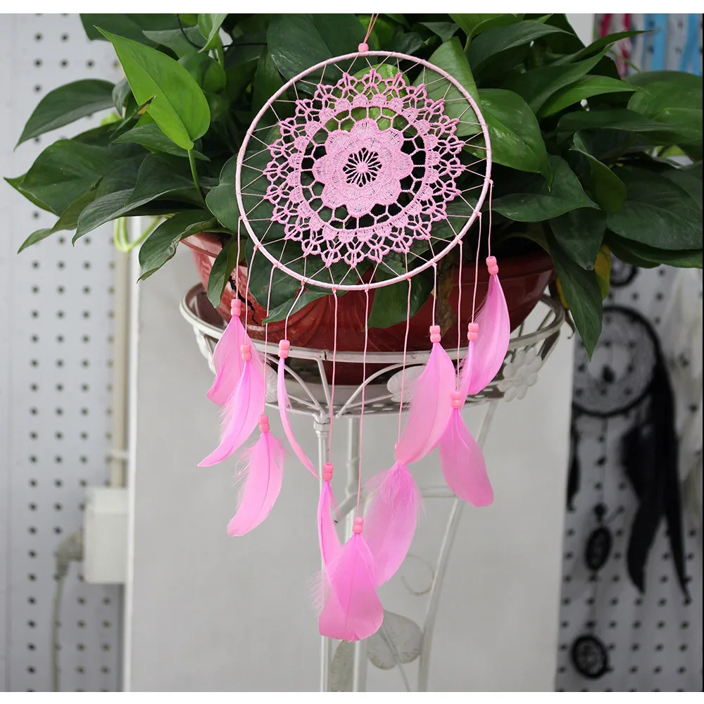 MS6013 Новое Розовое гусиное перо Ловец снов украшение для дома автомобиля