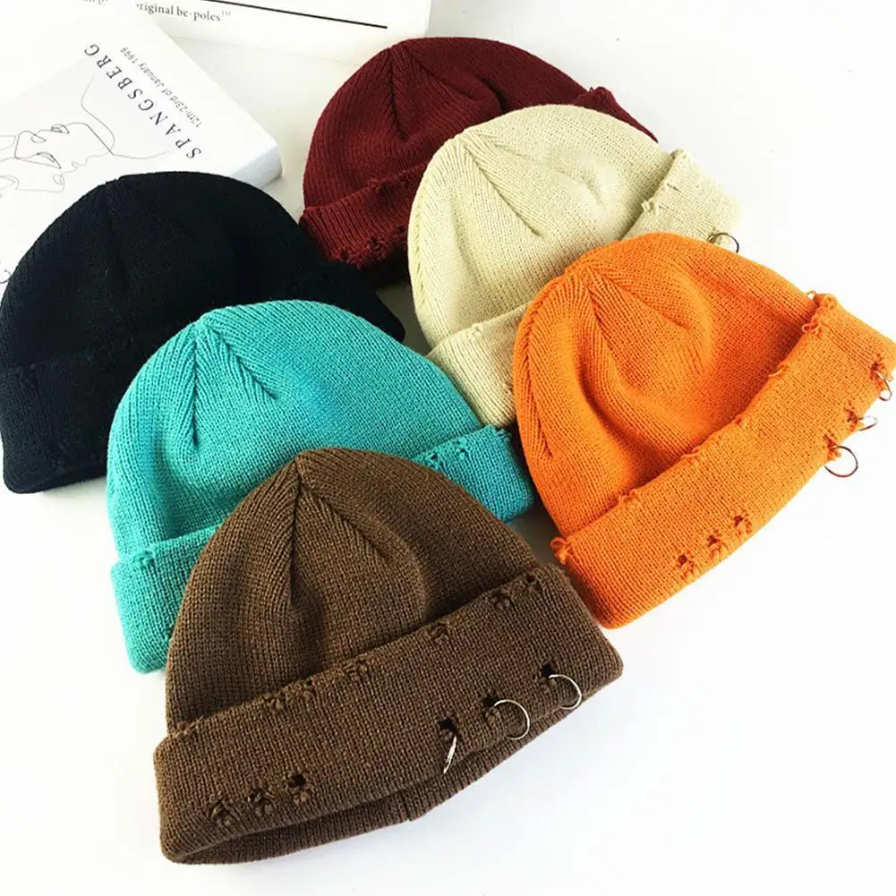 

Модная зимняя женская шапка в стиле Харадзюку, вязаные шапки, модные теплые шапки-бини в стиле хип-хоп, шапки с 3 кольцами, базовые шапки унис...