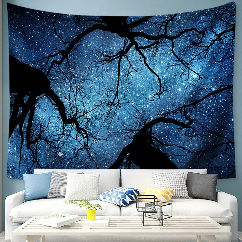 Черная темная система с принтом леса большие настенные гобелены хиппи на стену