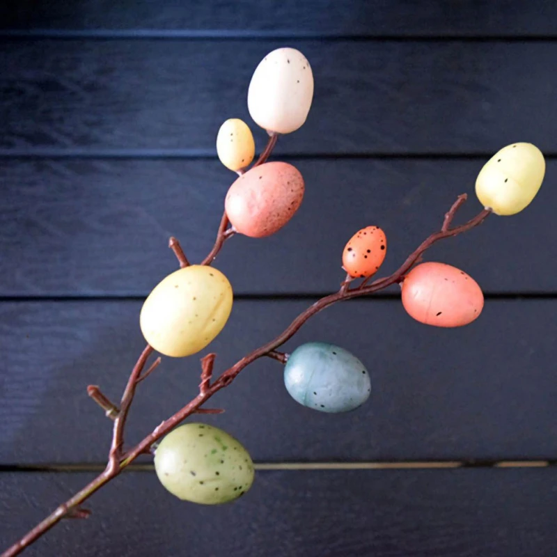 

Easter Egg Tree Decor Creative Branches Painted Eggs Green Leaves Simulation Bouquets Home Decor Spring Party Ornament