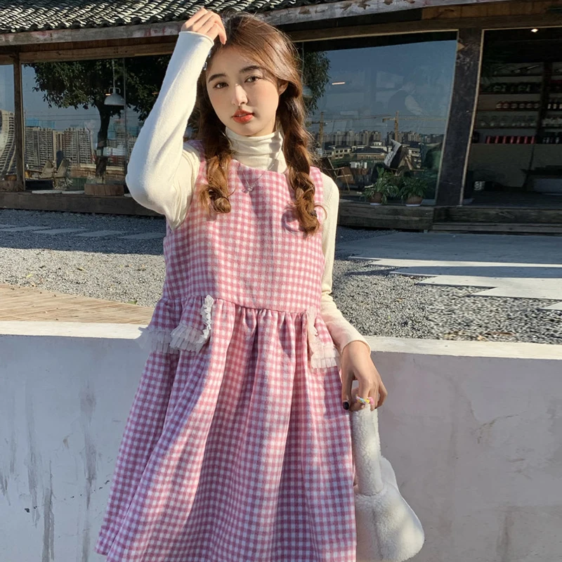 Женские платья в клетку Harajpoo шерстяной жилет японском стиле Y2k Осень-зима 2021