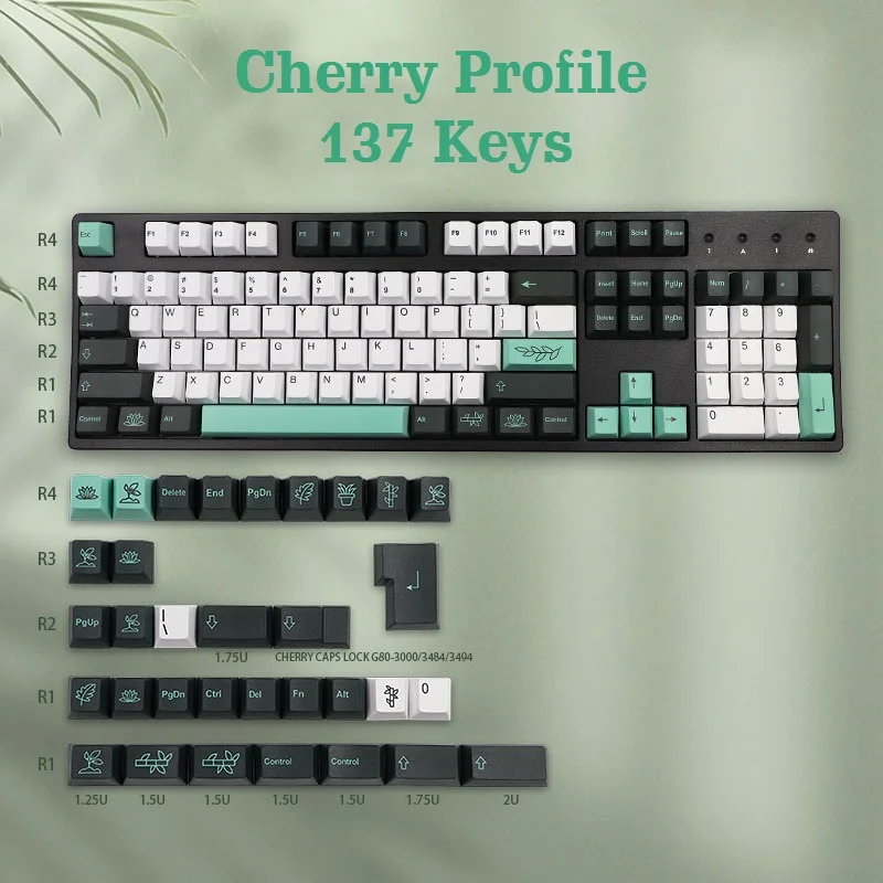 

Custom Botanical Keycaps Japan PBT Mechanical Keyboard 137 Key cap Cherry Profile 87/104 Customized Keycap For GK61 GK64 RK87