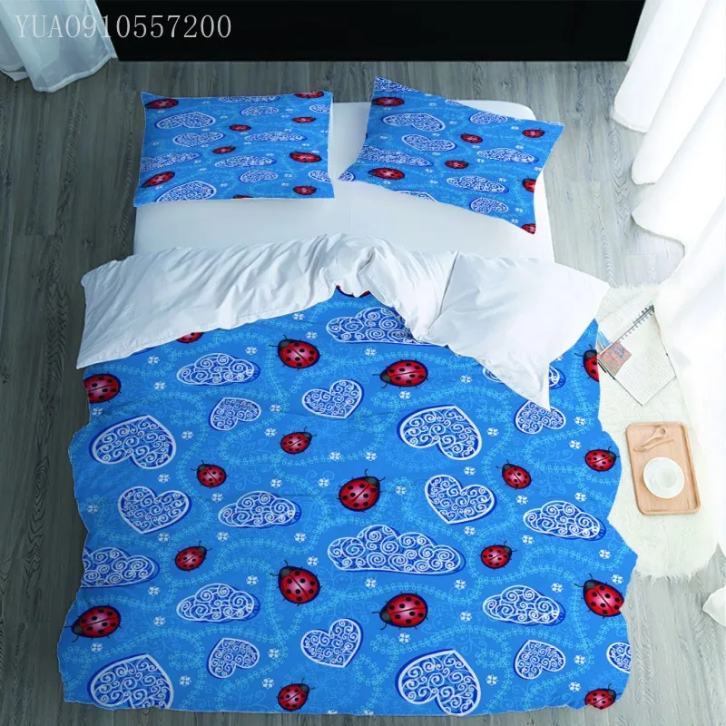 Blue Printed Bedding Set King Europe Queen Custom Ladybug Duvet Cover Cartoon Pattern Quilt Bedclothes Bed | Дом и сад