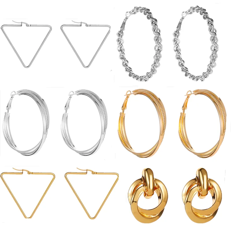 Популярные серьги в стиле панк золотого/серебряного цвета креативные