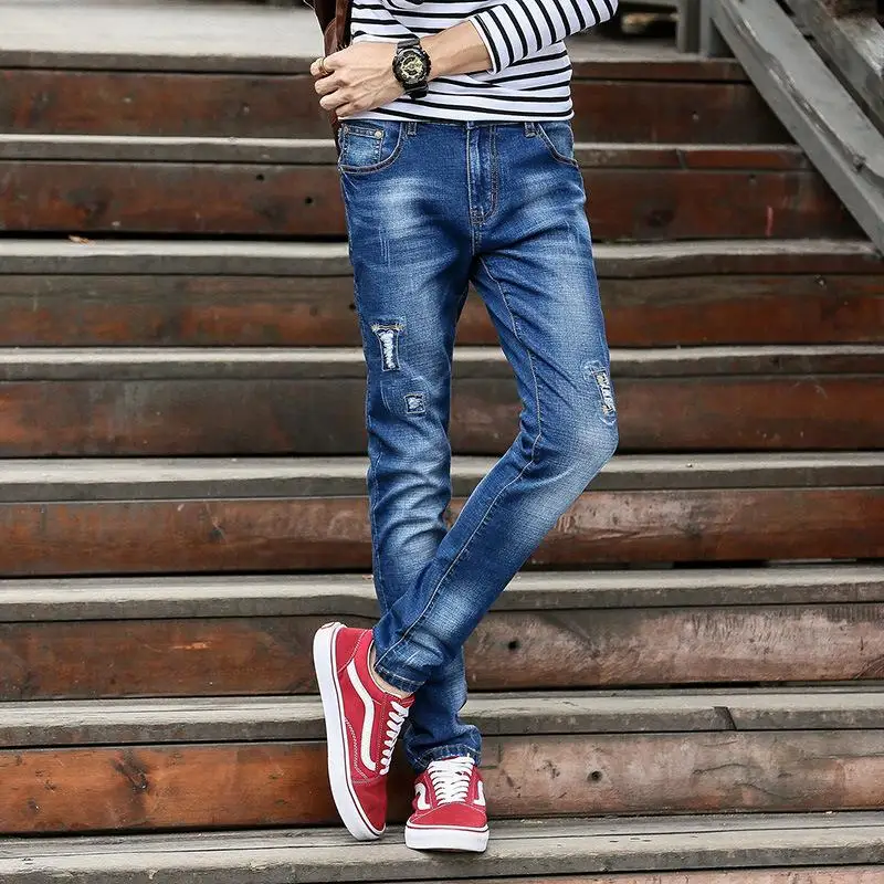 

Fashion Mens Streetwear Jeans 2019 Spring Summer Ripped Hole Slim Fit Hip Hop Elastic Denim Straight Pants Plus Size