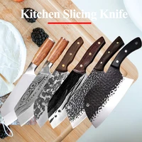 kitchen cooking stainless steel knives set professional chef knives damascus meat cleaver utility knife handmade forged