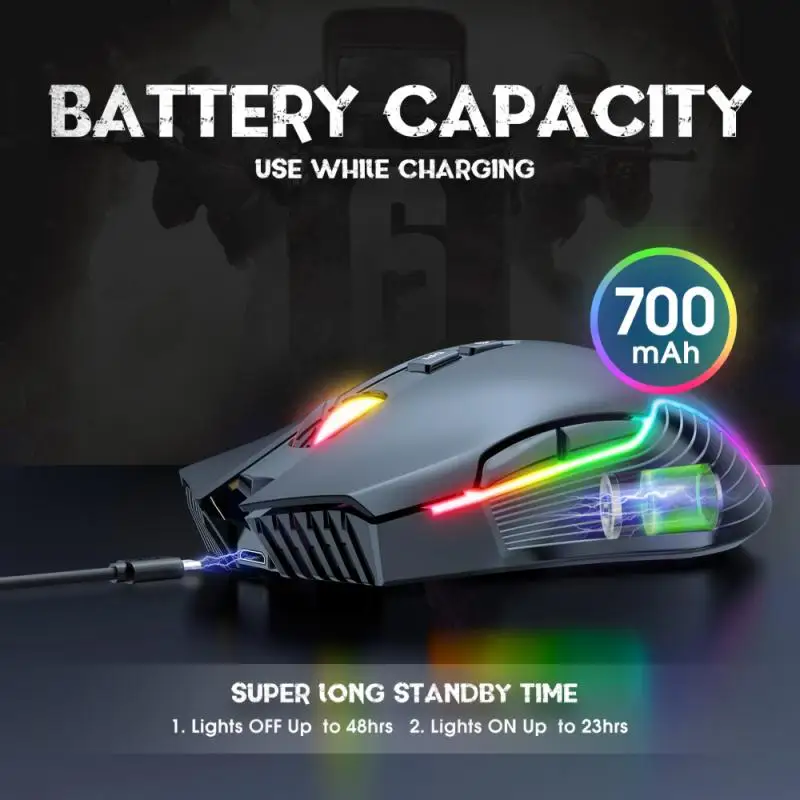 

Gaming Mouse Rechargeable Wireless Mouse Silent 3600 DPI Ergonomic RGB LED Backlit 2.4G USB Receiver Mouse For Laptop Computer
