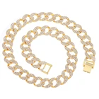 Майами бордюр кубинская цепь ожерелье 15 мм 24 дюйма золотой цвет IcedOut ограненные Стразы CZ Bling, ожерелья Для мужчин хип-хоп ювелирные изделия