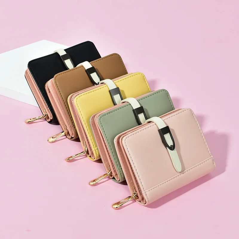 

Women's short wallet autumn and winter new hit color small wallet multi-function zipper buckle student coin purse Christmas gift
