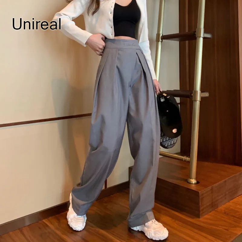 Женские брюки с широкими штанинами Unireal повседневные высокой талией новая модная