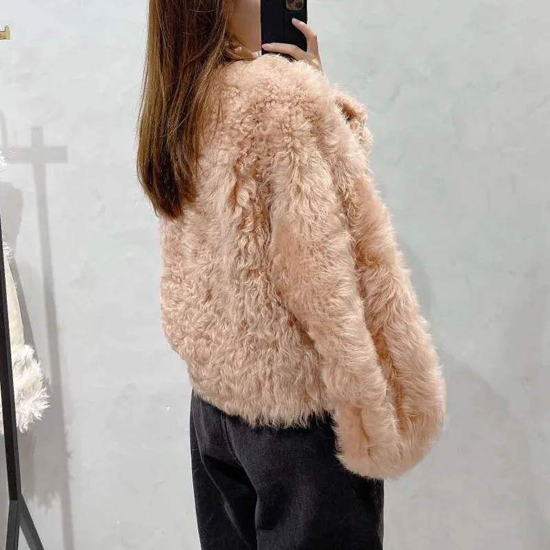 

Coat High Winter Quality Women Casual Short Clothes Female Full Pelt Natural Real Sheep Fur Thick Warm Lamb Wool Fn0073