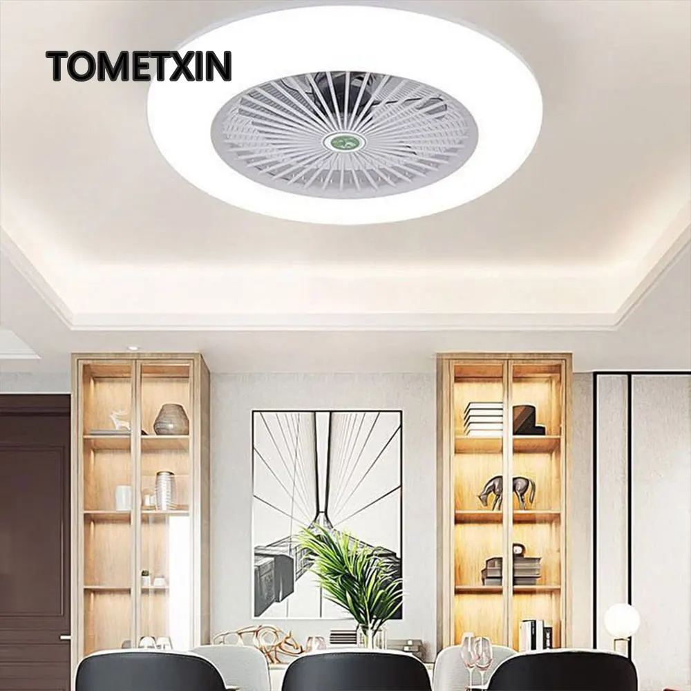 Скидка Потолочная люстра-вентилятор со светодиодной подсветкой, бесшумные вентиляторы и управление охлаждающим вентилятором, электрический свет...