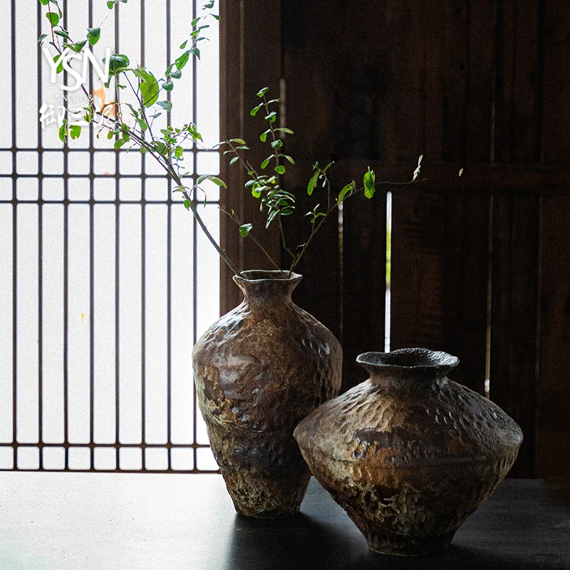 

Ceramic Vase Stoneware Bottle Flower Arrangement Retro Nostalgic Handmade Homestay Hotel Silent Wind Zen Ornament