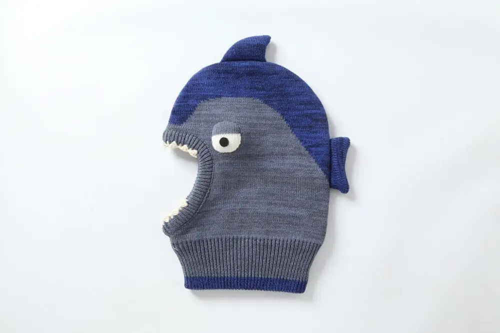 

Toddler Infant Boys Girls Knit Winter Warm Hats Cute Cartoon Shark Fleece Lined Hood Scarf Beanies Hat For Kids