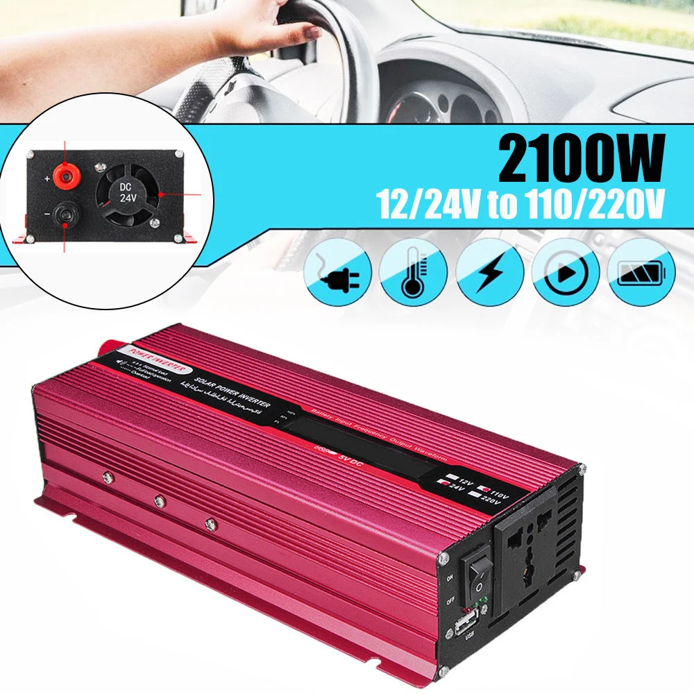 

Vehemo 2100 Вт пик DC12V/24 В к AC110V/220 В авто Инвертор солнечной энергии инвертор алюминиевый сплав портативное зарядное устройство светодиодный авт...