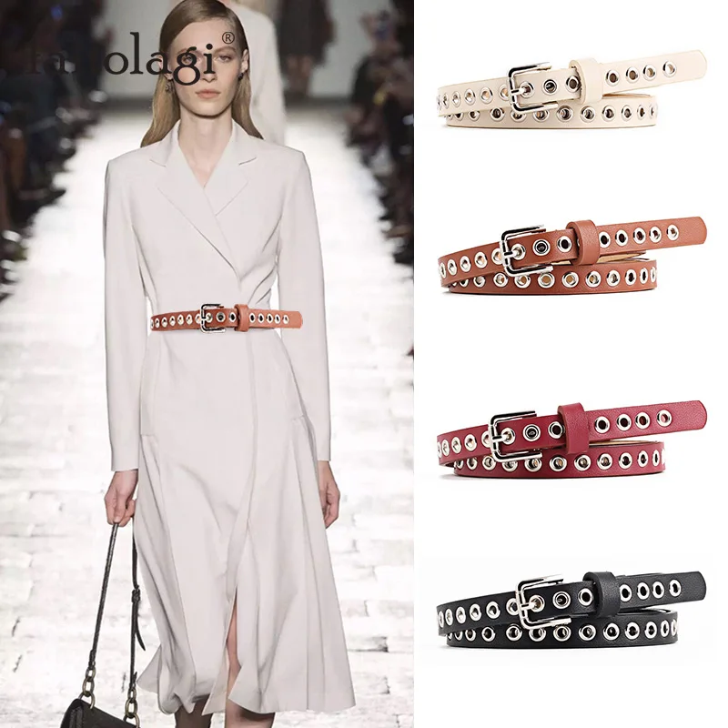 Женские кожаные ремни с полыми заклепками черный белый коричневый модный ремень