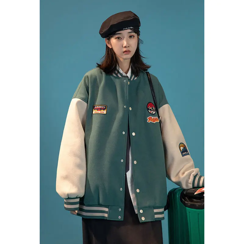 

American baseball clothing women's coat 2021 spring new trend ins Joker handsome loose jacket men's clothing