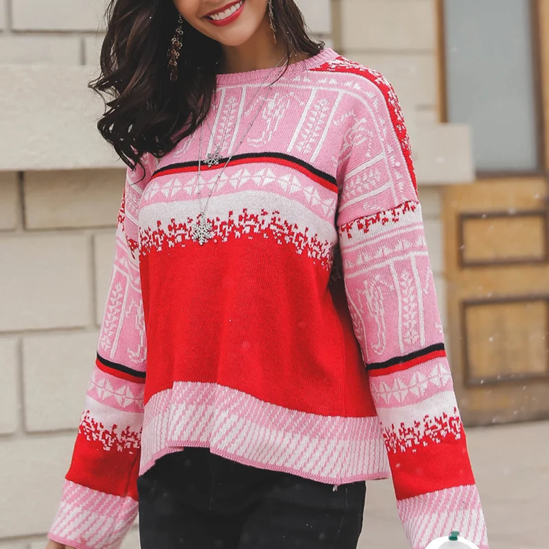 Vintage Merry Christmas Sweaters Women Long Sleeve Autumn Winter Print Knitted Female Pullover Chic Top Jumper | Женская одежда