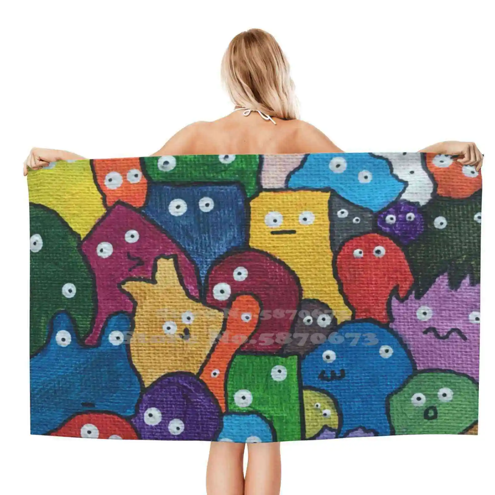 Банное полотенце с 3D рисунком монстра сильное водопоглощающее акриловое