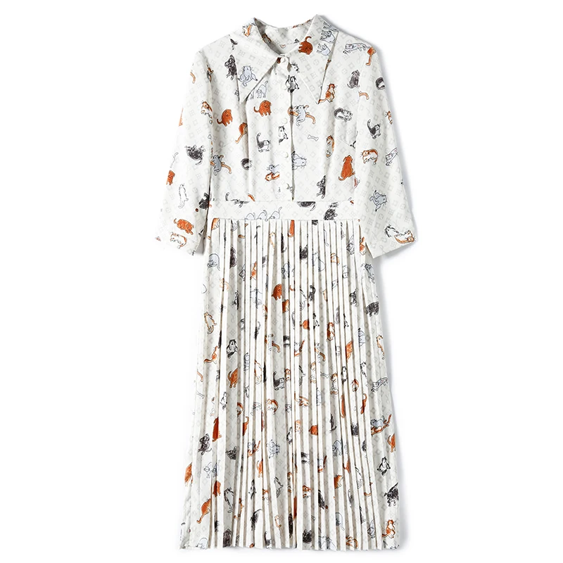 

Laurence family RMOJUL spring/summer 2021 women's new fashion led cartoon printing long pleated dress