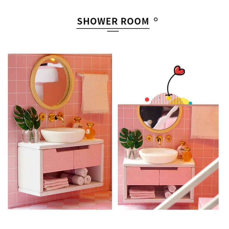 

DIY Doll House Wooden Pink doll Houses Miniature dollhouse Furniture Kit Handmade Toys for children Birthday Christmas Gift