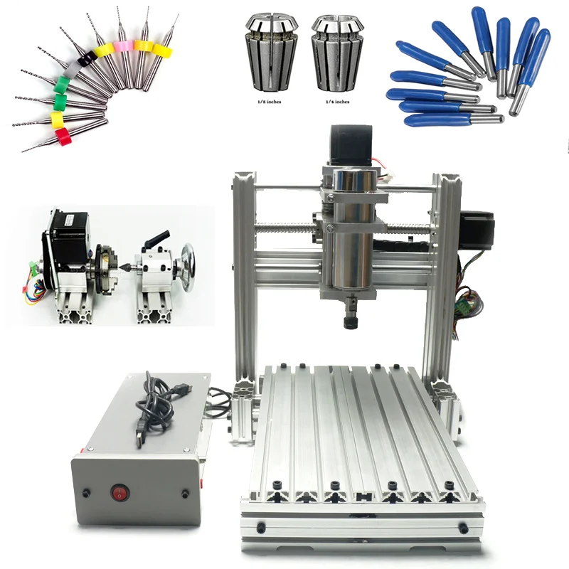 

EU Free DIY mini cnc router 3020 4axis 3axis router 400w cnc milling machine with drilling curing kits for metal cnc engraving