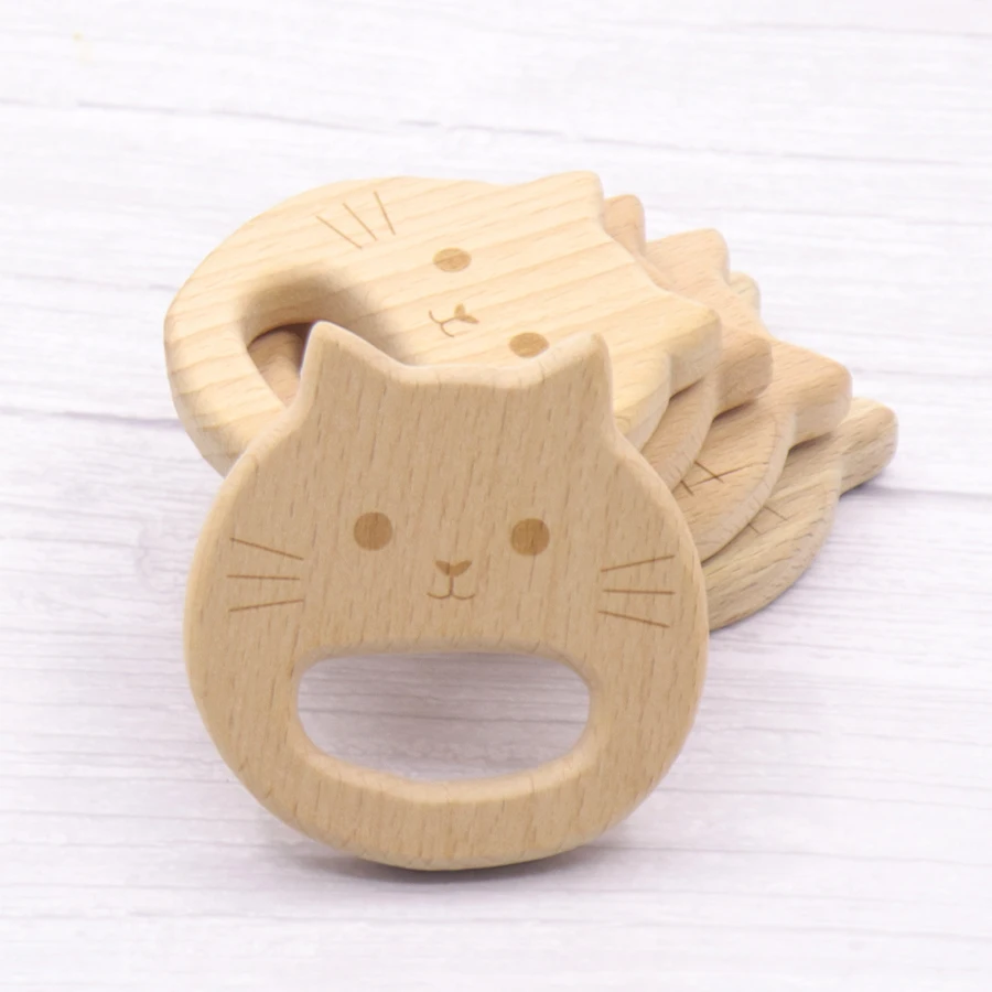 Mordedor de madera para beb&eacute;, 50 unidades, gato, madera de haya, alta calidad, sin Bpa, juguetes mordedores para beb&eacute;-3