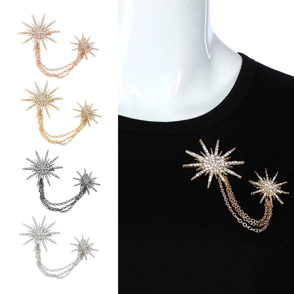 

Crystal Charm Star Sparking Chain Brooches Fashion Lady Dress Brooch Decoration Jewelry for Women