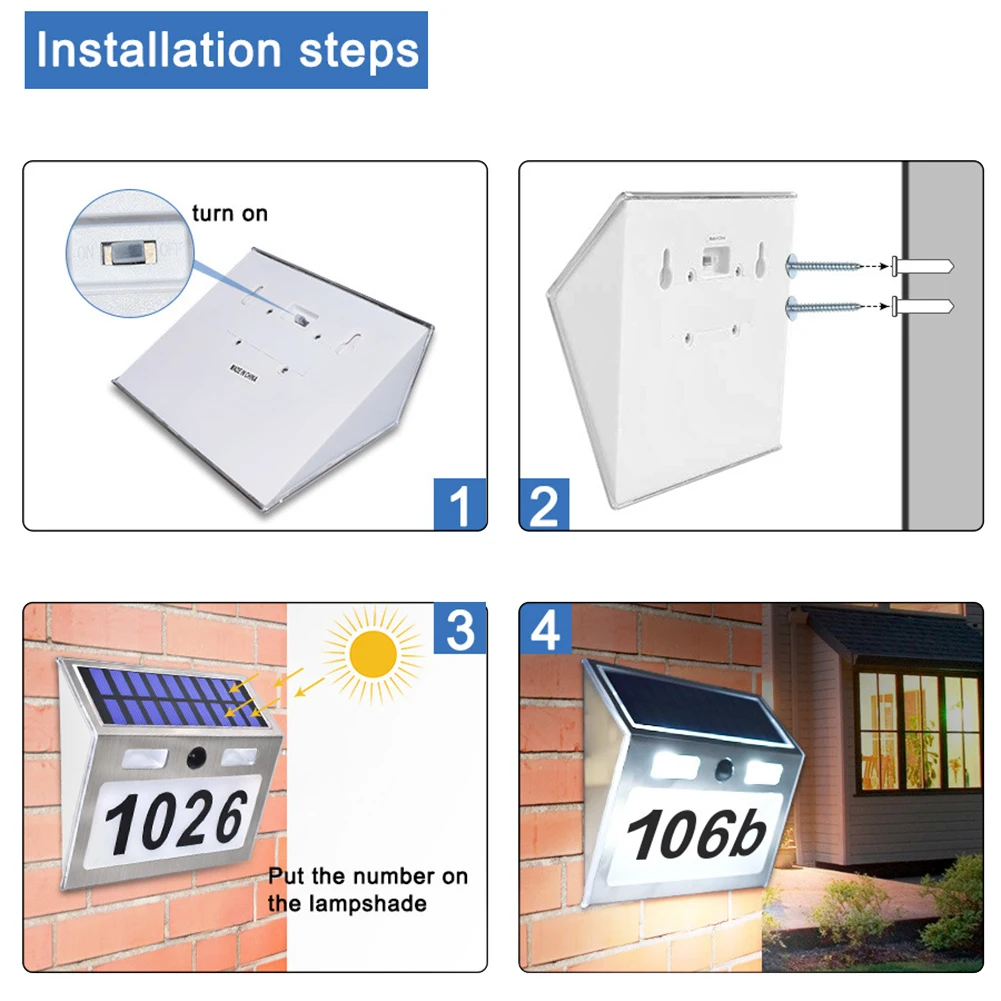 

Solar House Number Plaque Light With 200LM Motion Sensor LED Lights Address Number For Home Garden Door Solar Lamp Lighting