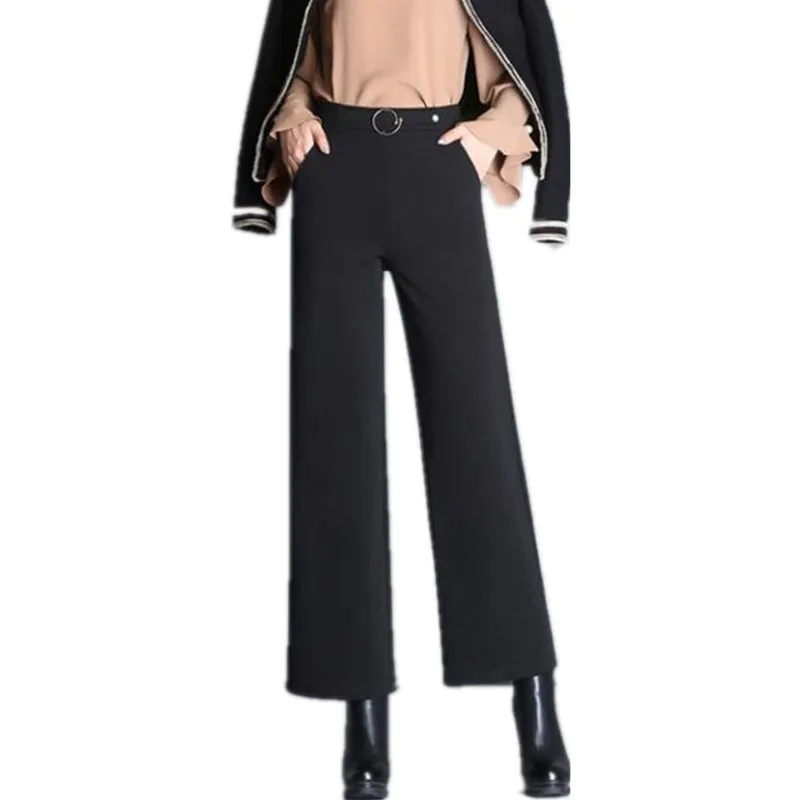 Новинка 2021 женские осенние широкие брюки черные с высокой талией Капри