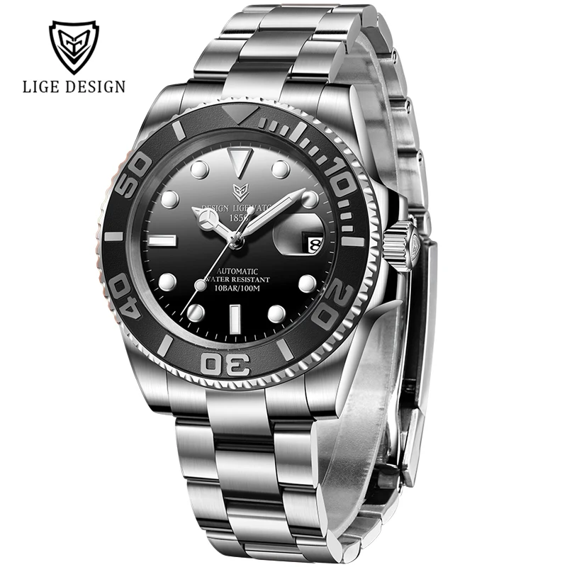 

LIGE 2021 New Men Mechanical Wristwatch Stainless Steel 316L Watch Top Brand Luxury Sapphire Glass Men Watches NH35 reloj hombre