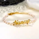 Регулируемый браслет из нержавеющей стали, с именем браслеты из искусственного жемчуга, для пар и женщин