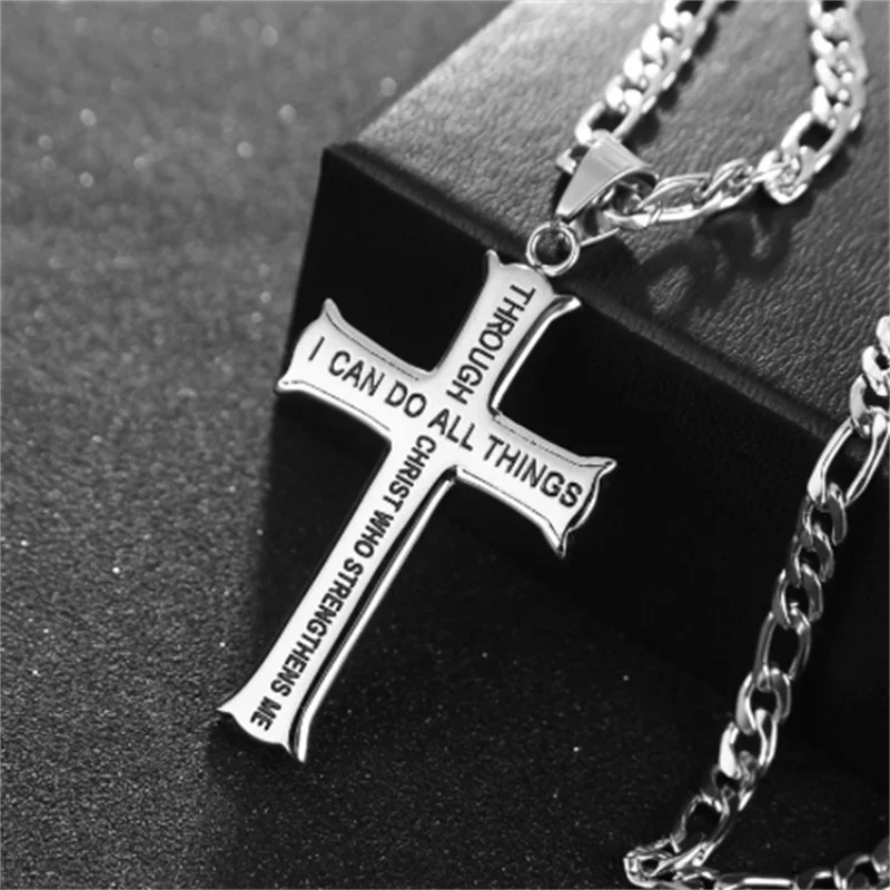 

Christian Mens Stainless Steel Abstinence "I Can Do All Things Through Christ" Philippians Cross Purity Necklace wholesale